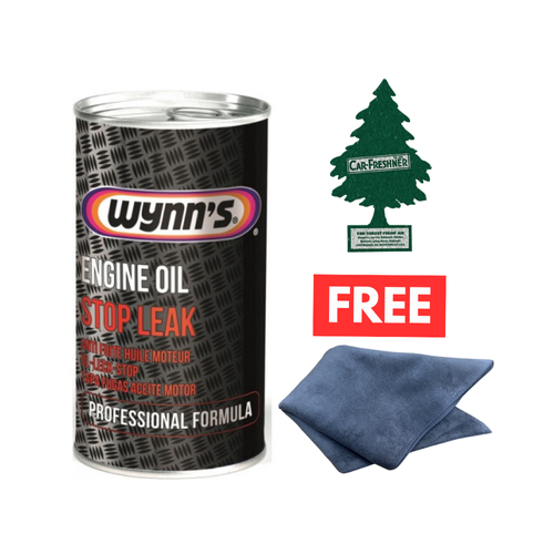 Wynns Engine Oil Stop Leak 325ml + Large Microfibre Cloth & FREE Air Freshener