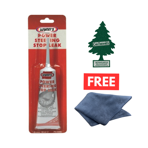 Wynns Power Steering Stop Leak 125ml + Microfibre Cloth & FREE Air Freshener
