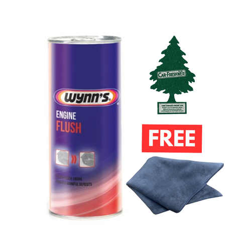 Wynns 51265 Engine Flush 425ml + Large Microfibre Cloth & FREE Air Freshener