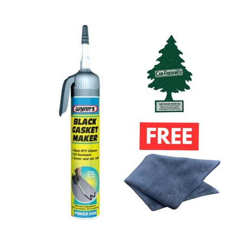 Wynns Black Gasket Maker 200ml + Large Microfibre Cloth & FREE Air Freshener